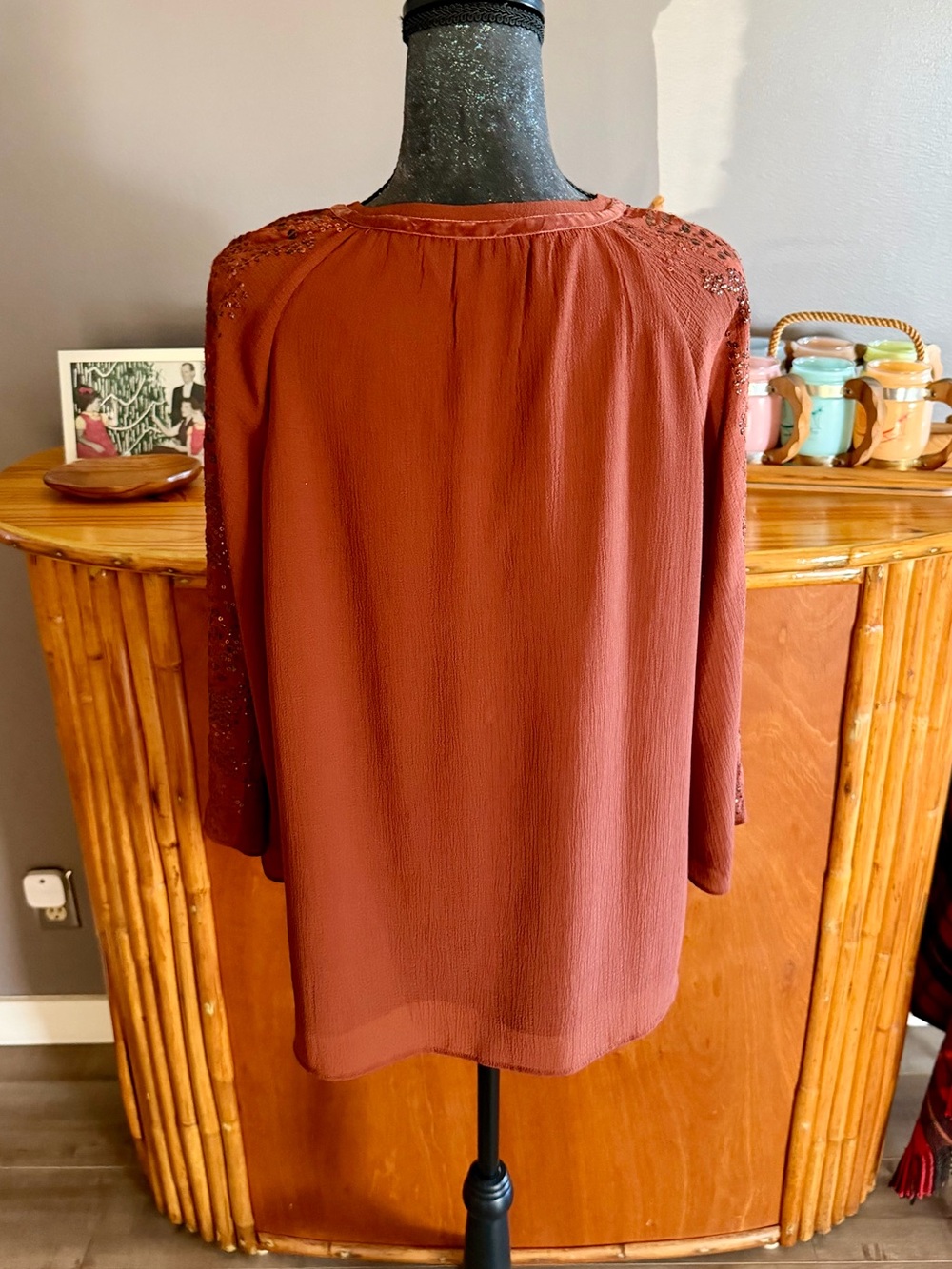 Chico's Crinkled Texture Sequins Blouse in Rust - Picture 10 of 13